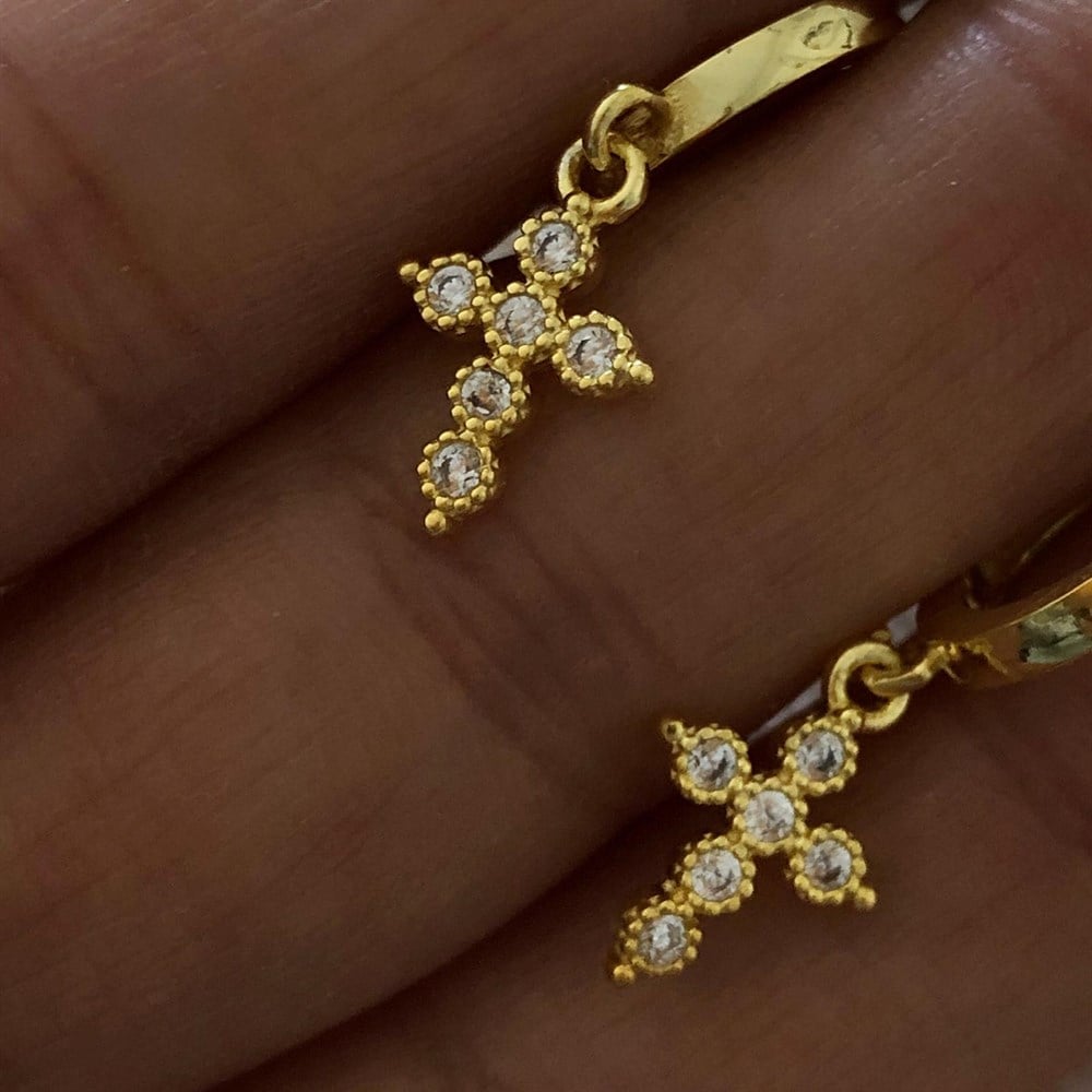 mini taşlı haç küpe 925