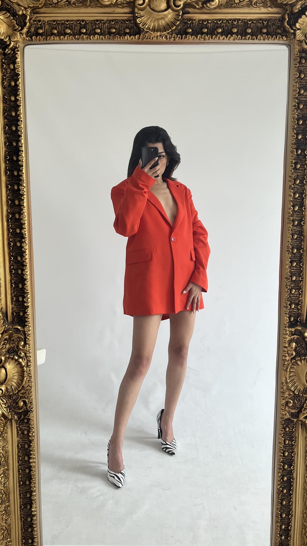 Nar Çiçeği Blazer Elbise Ceket