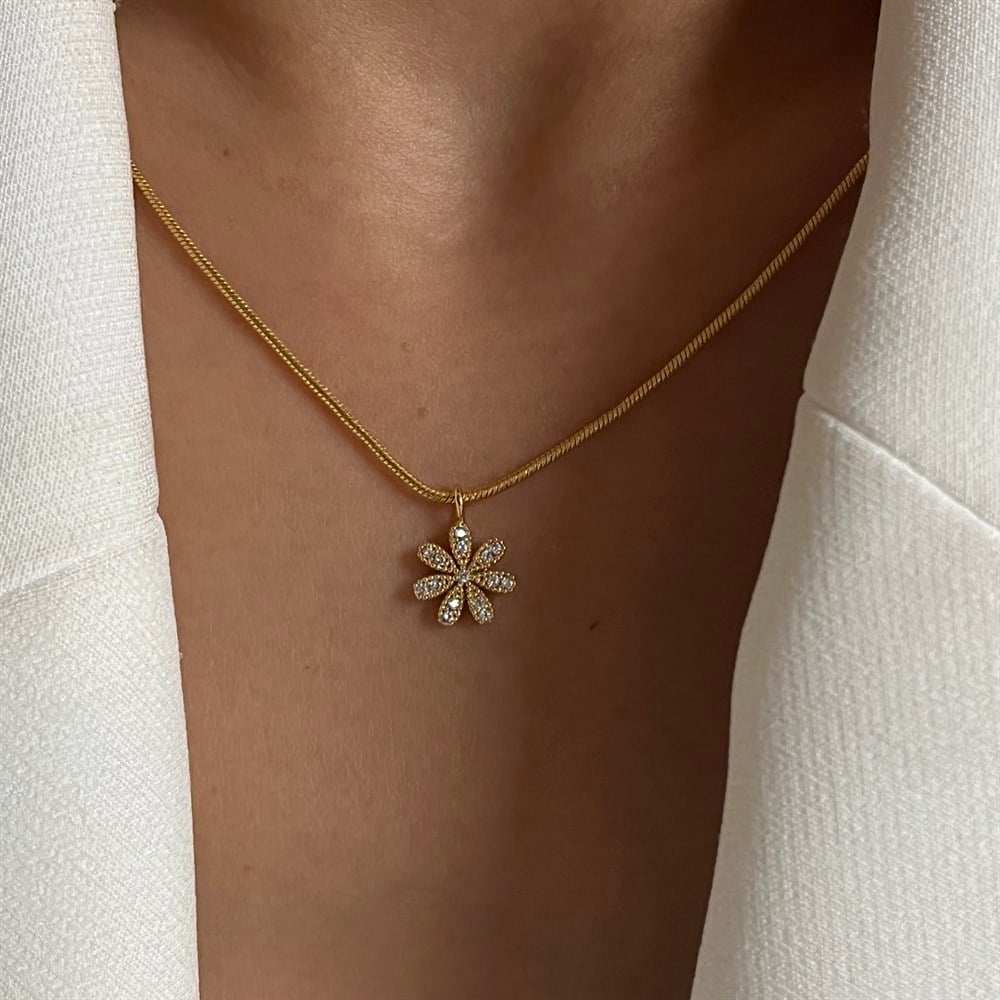 Taşlı papatya kolye