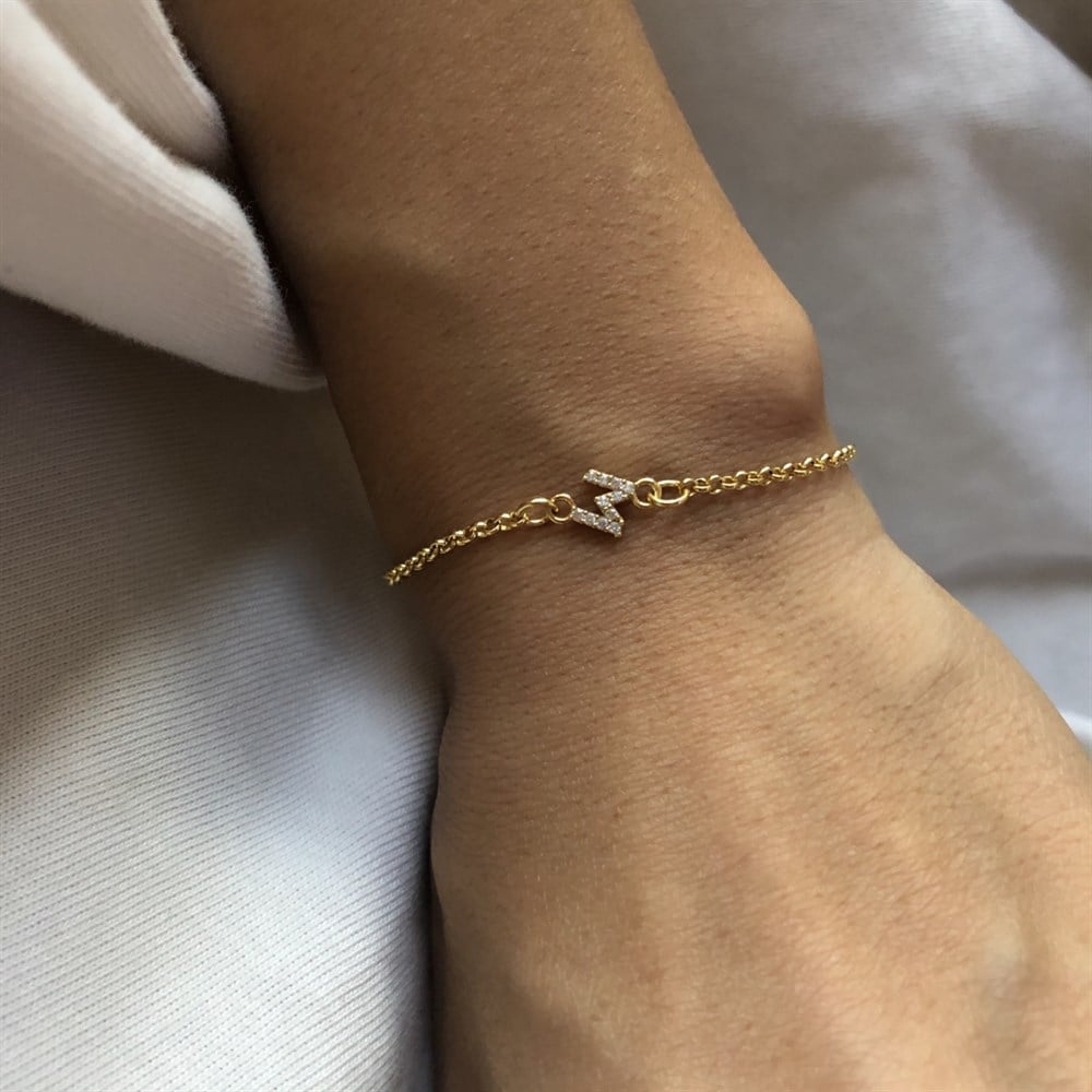 taşlı tek harfli bileklik