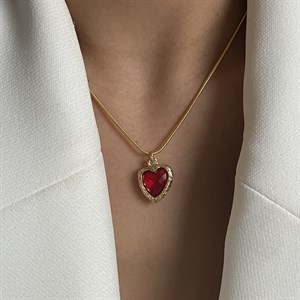 Kırmızı kristal kalp kolye