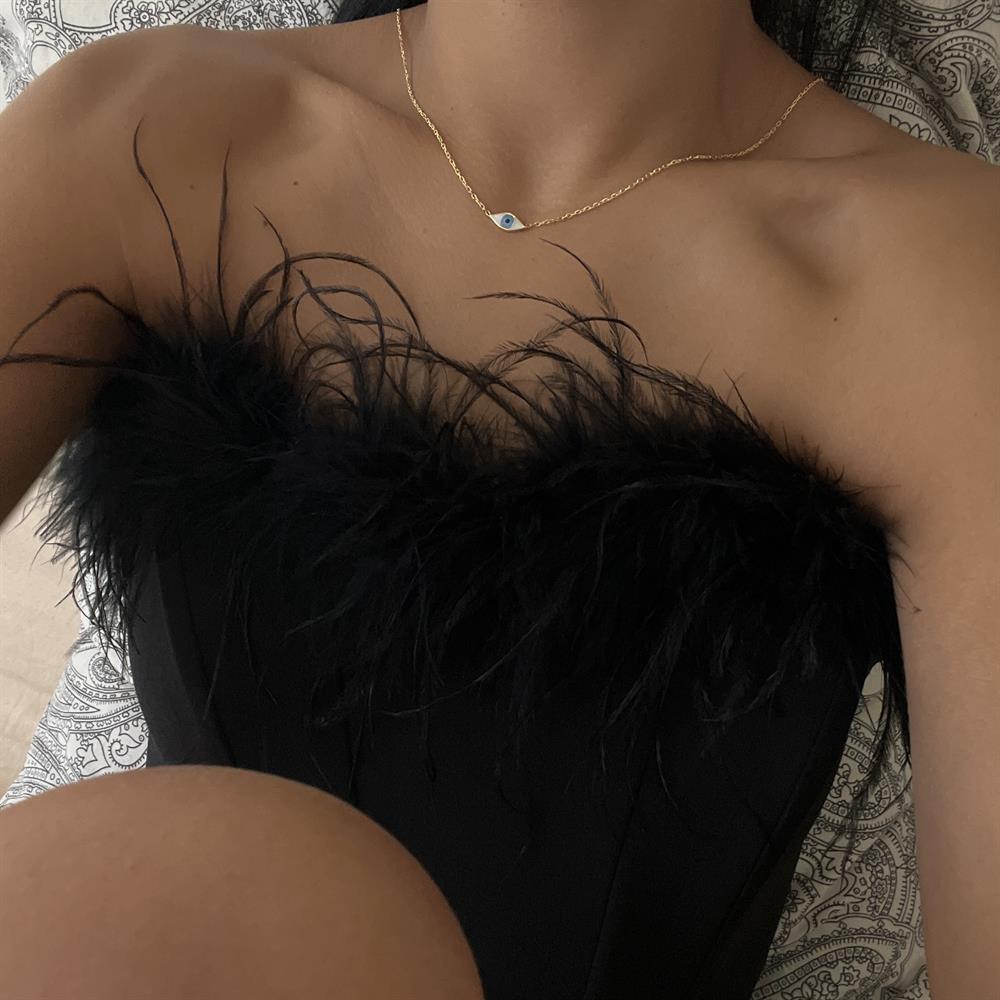 925 Ayar Gümüş Beyaz Mineli Göz Kolye