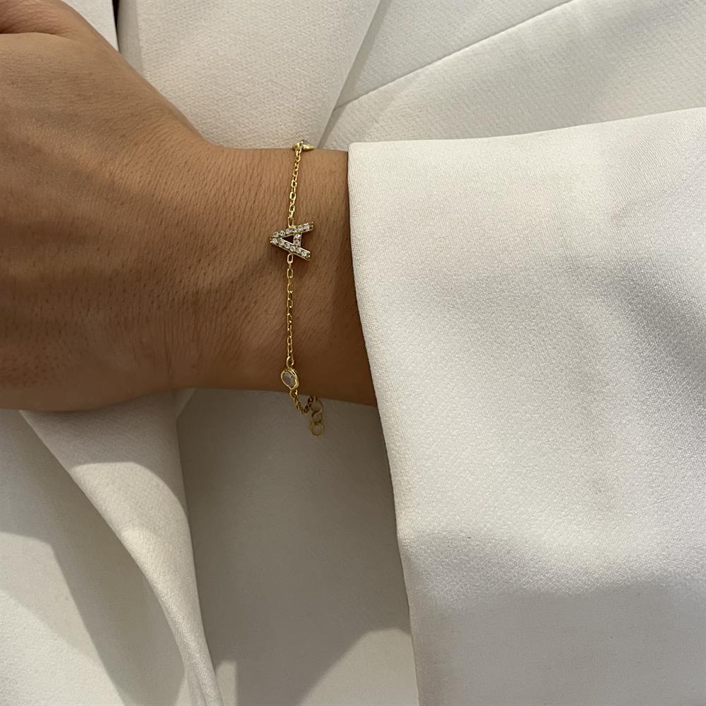 925 ayar gümüş iki taşlı harf bileklik