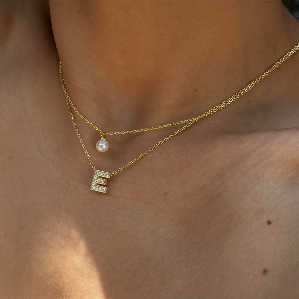 925 ayar gümüş kombin hacimli harf ile inci kolye