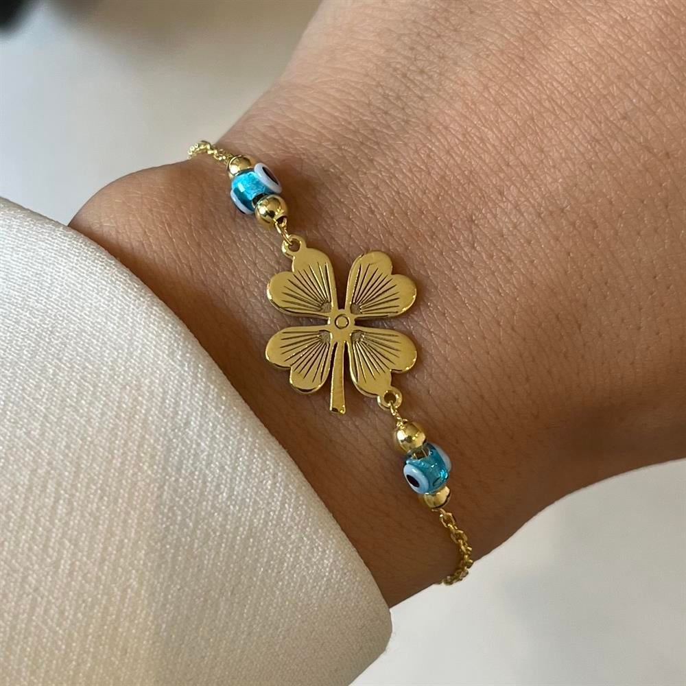 925 ayar gümüş nazar boncuklu yonca bileklik