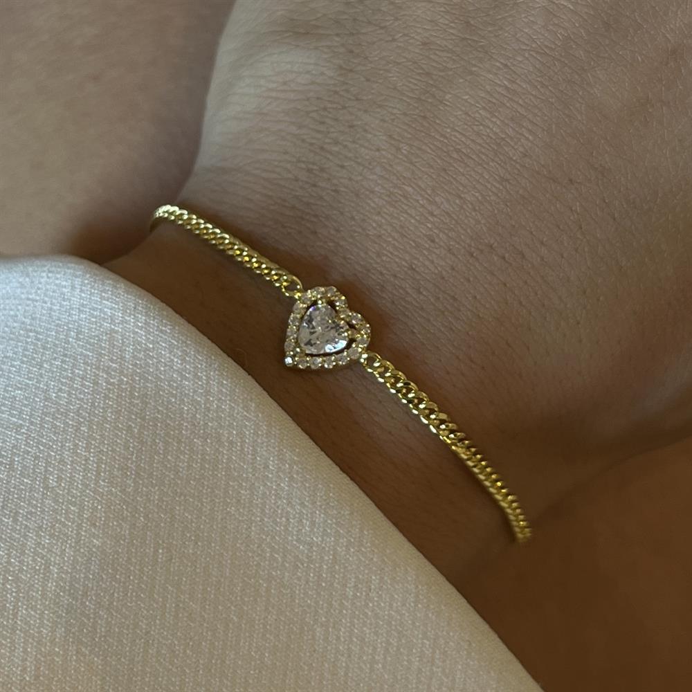 925 ayar gümüş taşlı kristal kalp bileklik