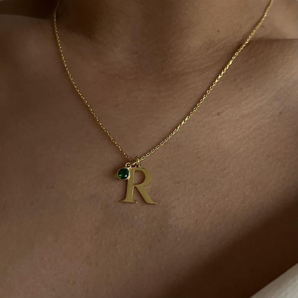 925 ayar gümüş tek taşlı harf kolye