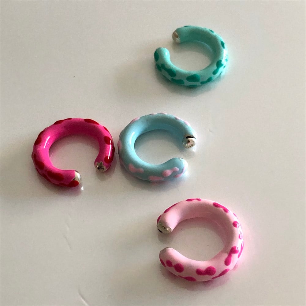 925 benek desenli pembe ear cuff