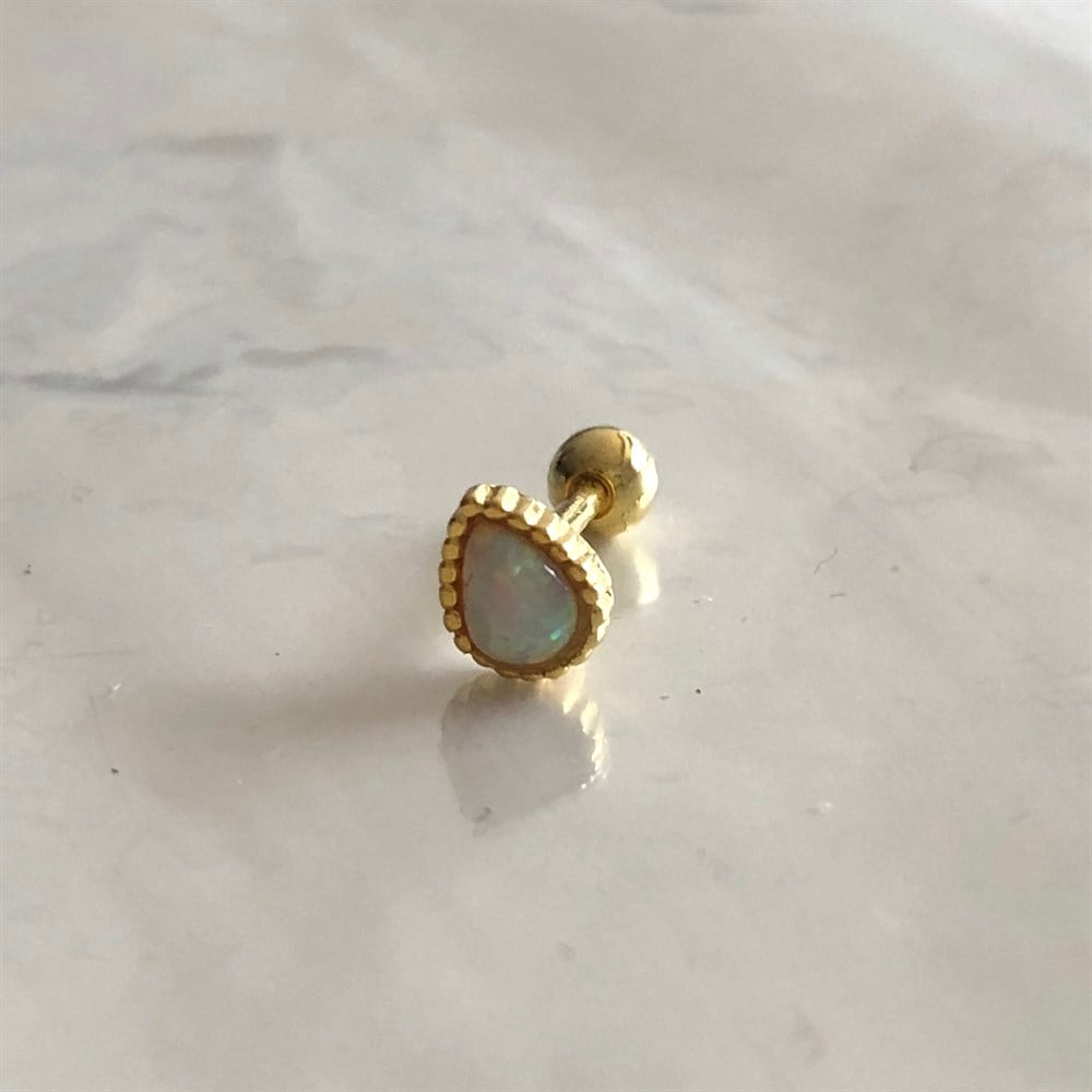 925 beyaz opal damla piercing küpe