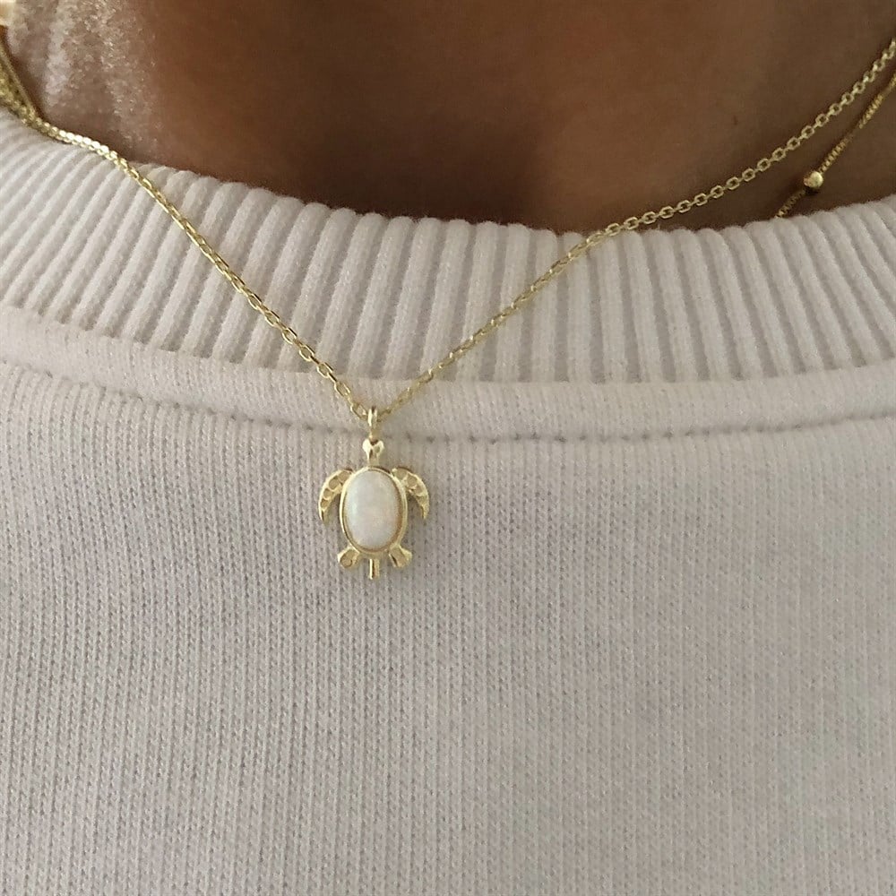 925 beyaz opal kaplumbağa kolye