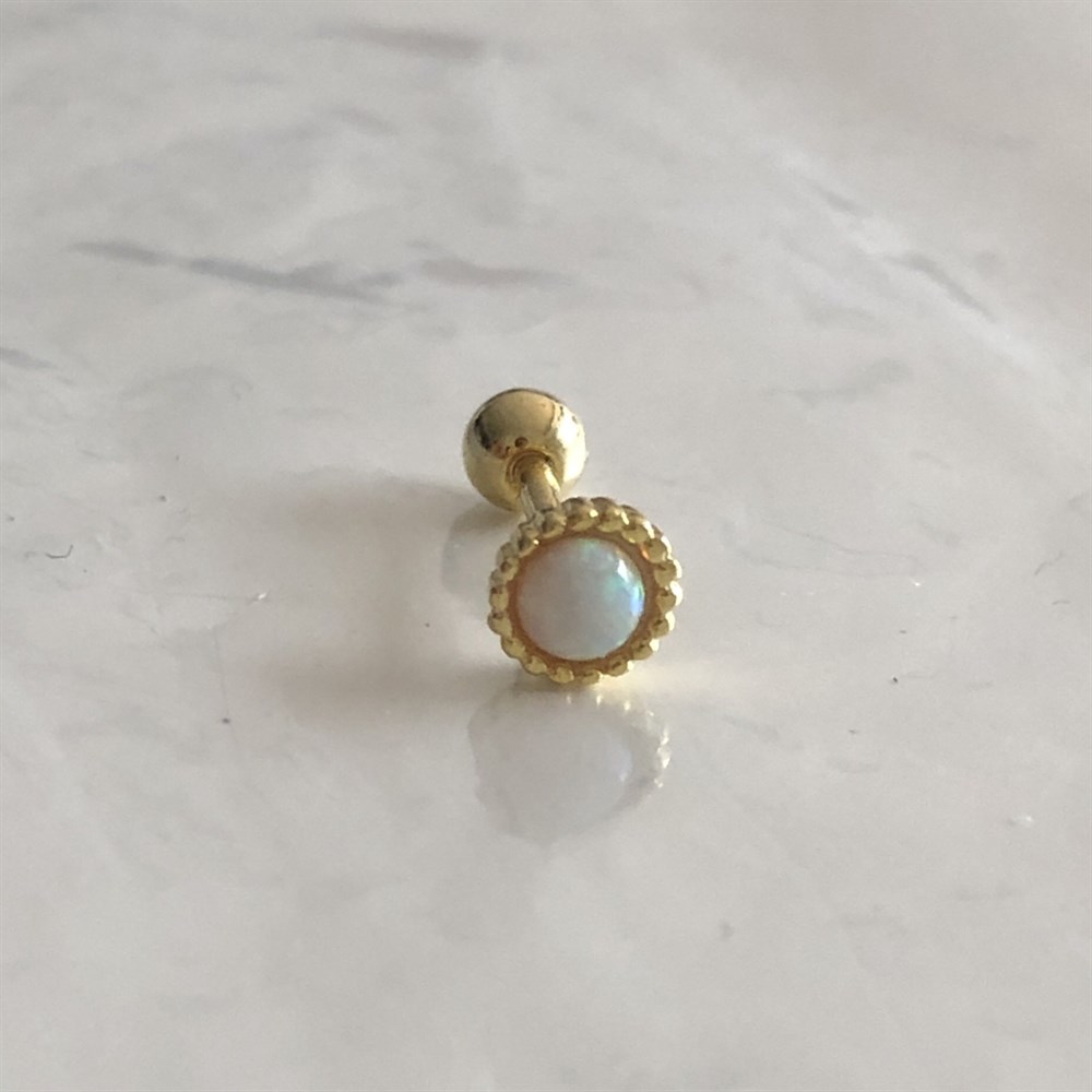 925 beyaz opal taşlı çember piercing küpe