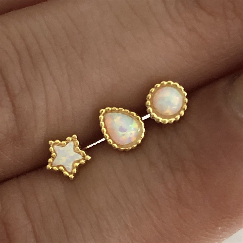 925 beyaz opal üçlü piercing seti