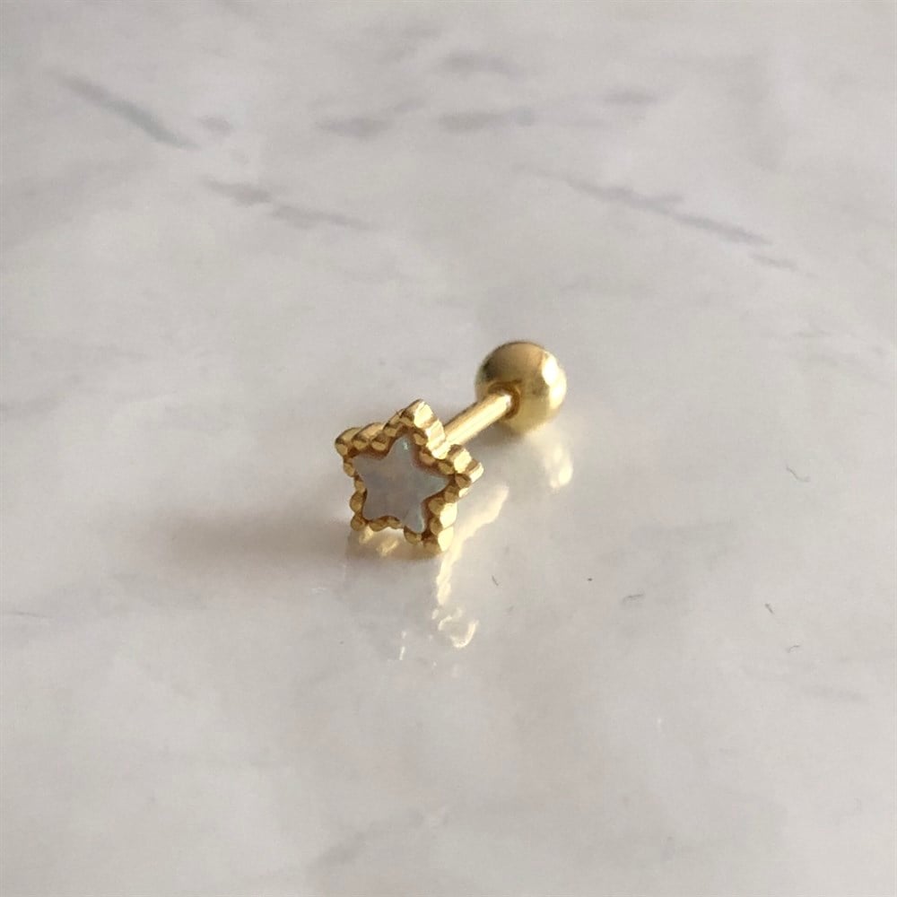 925 beyaz opal yıldız piercing küpe