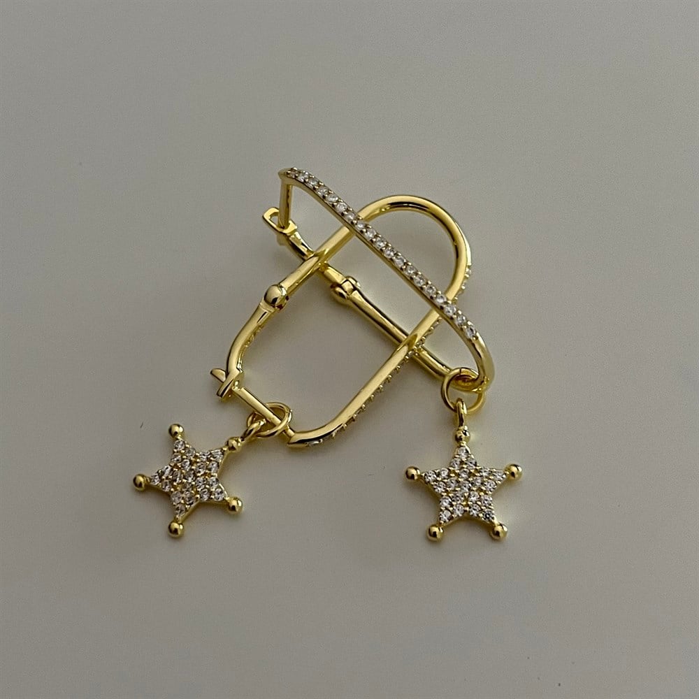 925 dikdörtgen halkalı yıldız küpe