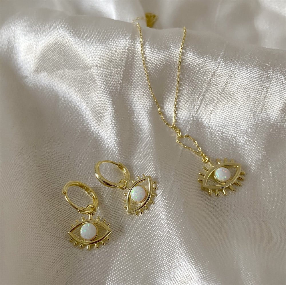 925 göz kolye ve küpe set