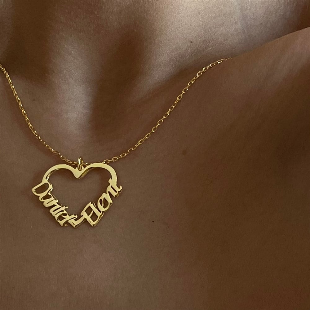 925 gümüş iki isimli kalp kolye