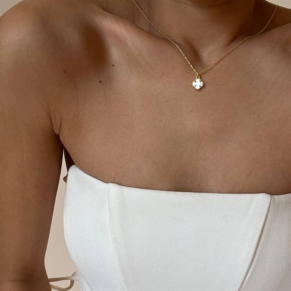 925 gümüş opal yonca kolye