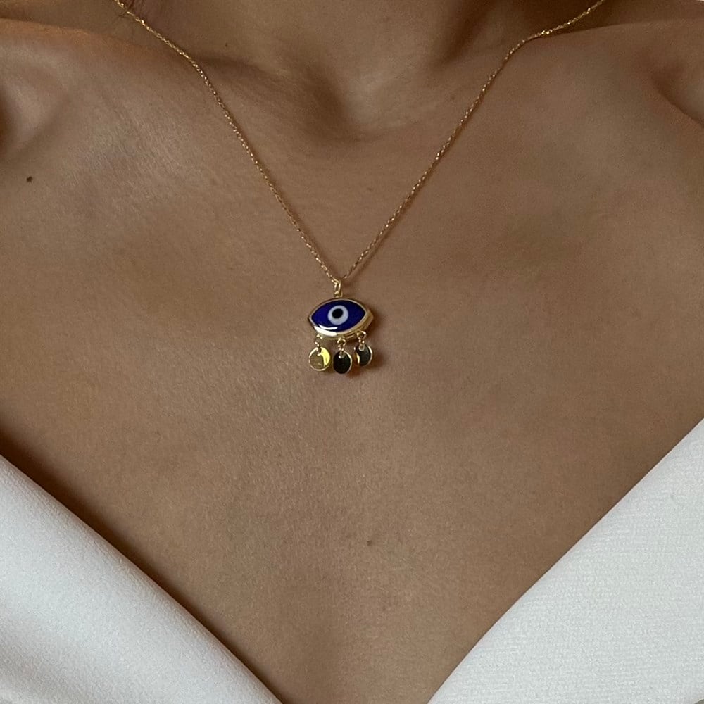 925 gümüş pullu lacivert nazar boncuğu kolye