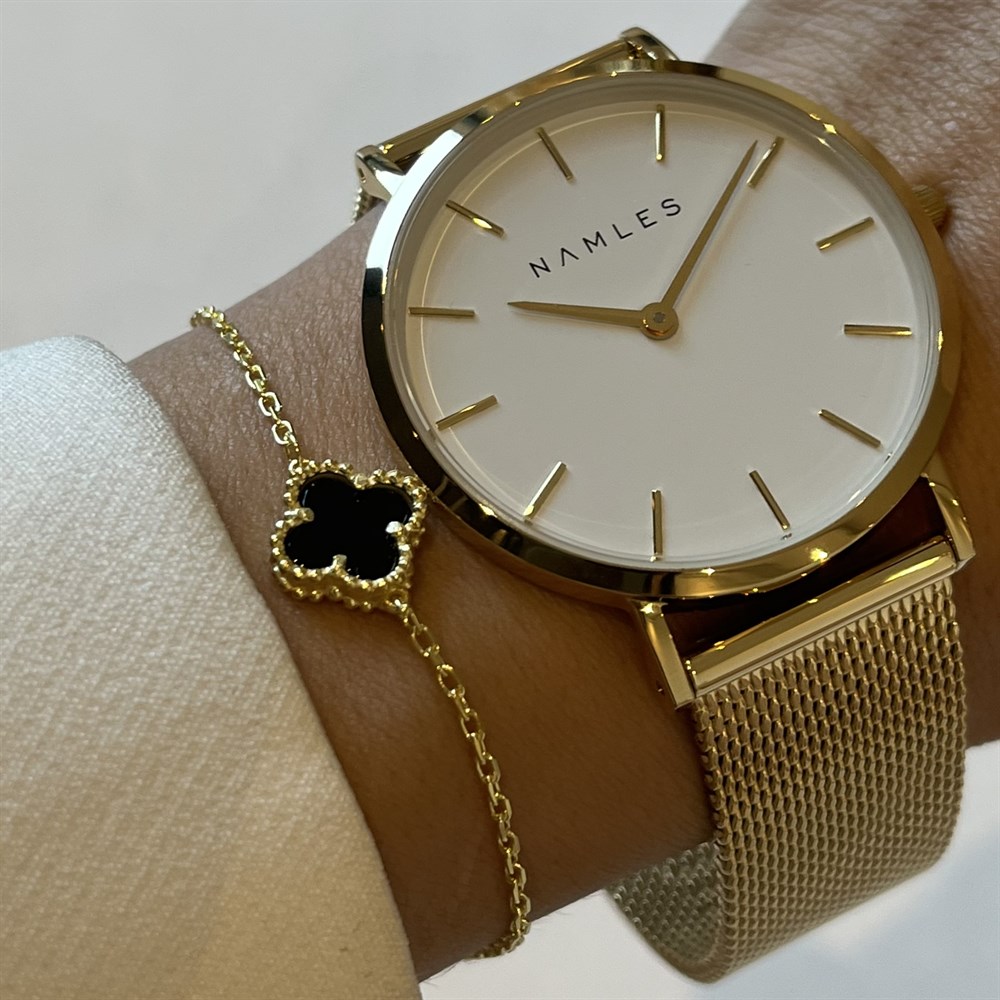 925 gümüş siyah opal taşlı yonca bileklik