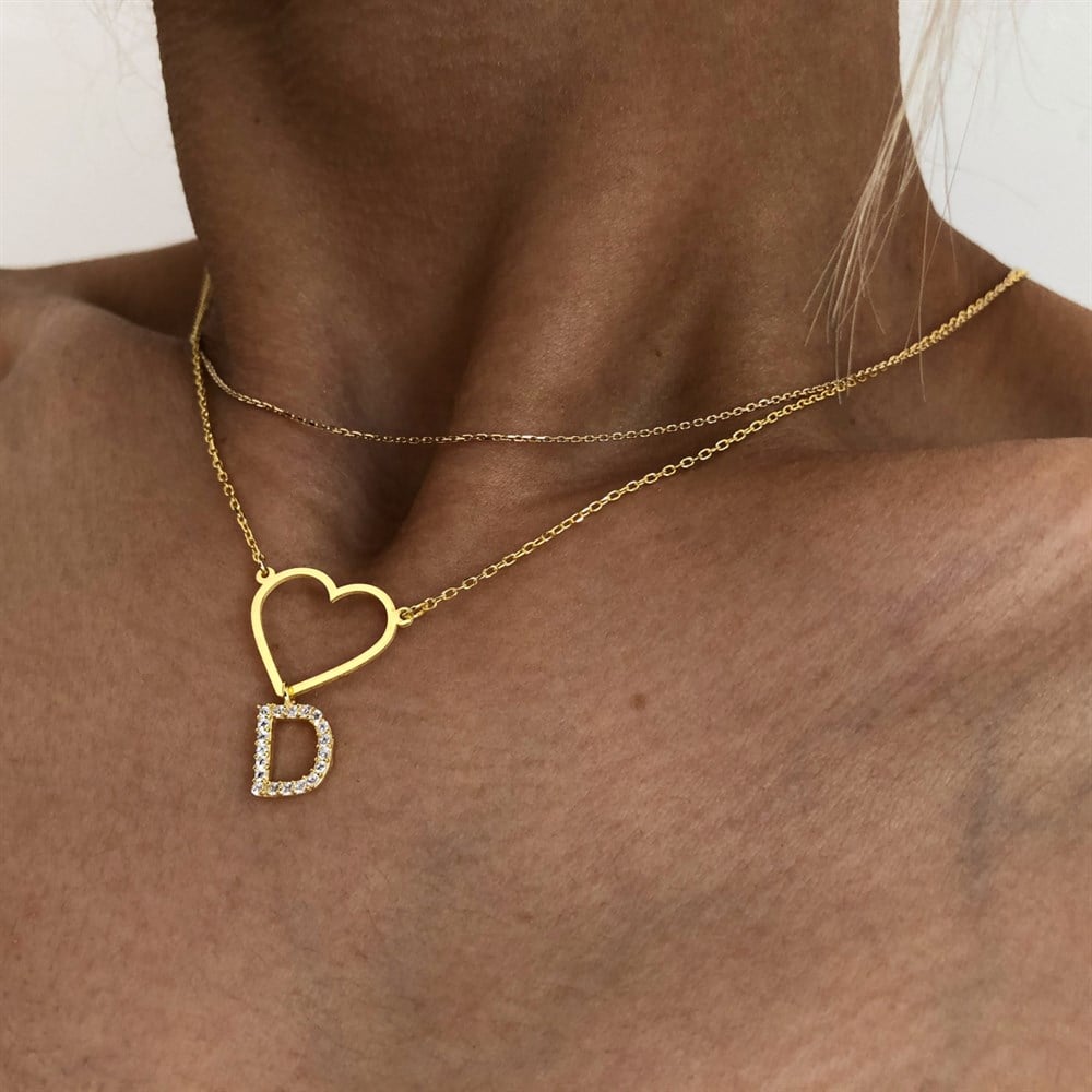 925 harf charmlı kalp kolye