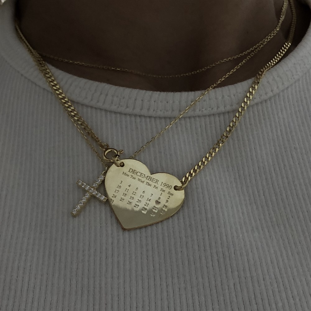 925 kalp plaka takvim kolye