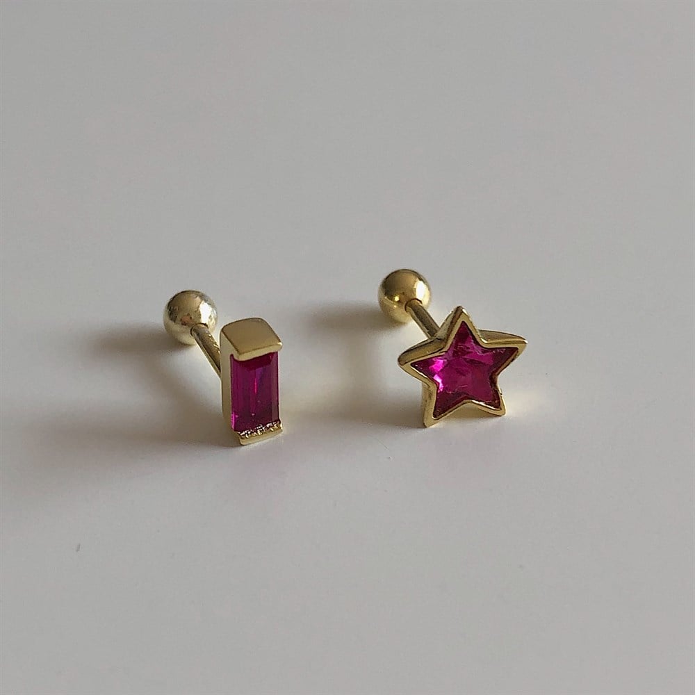 925 KOMBİN pembe baget&yıldız tragus