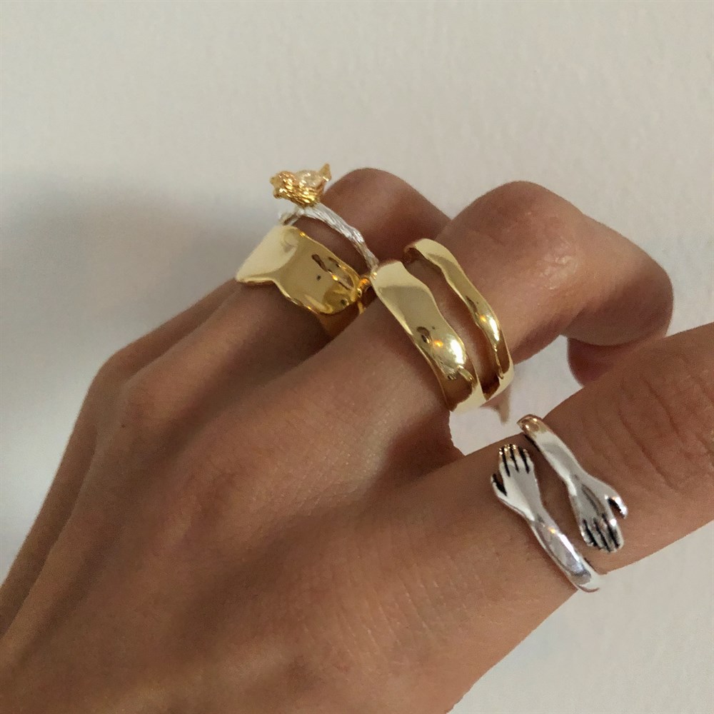 925 kuş figürlü yüzük gold&silver mix