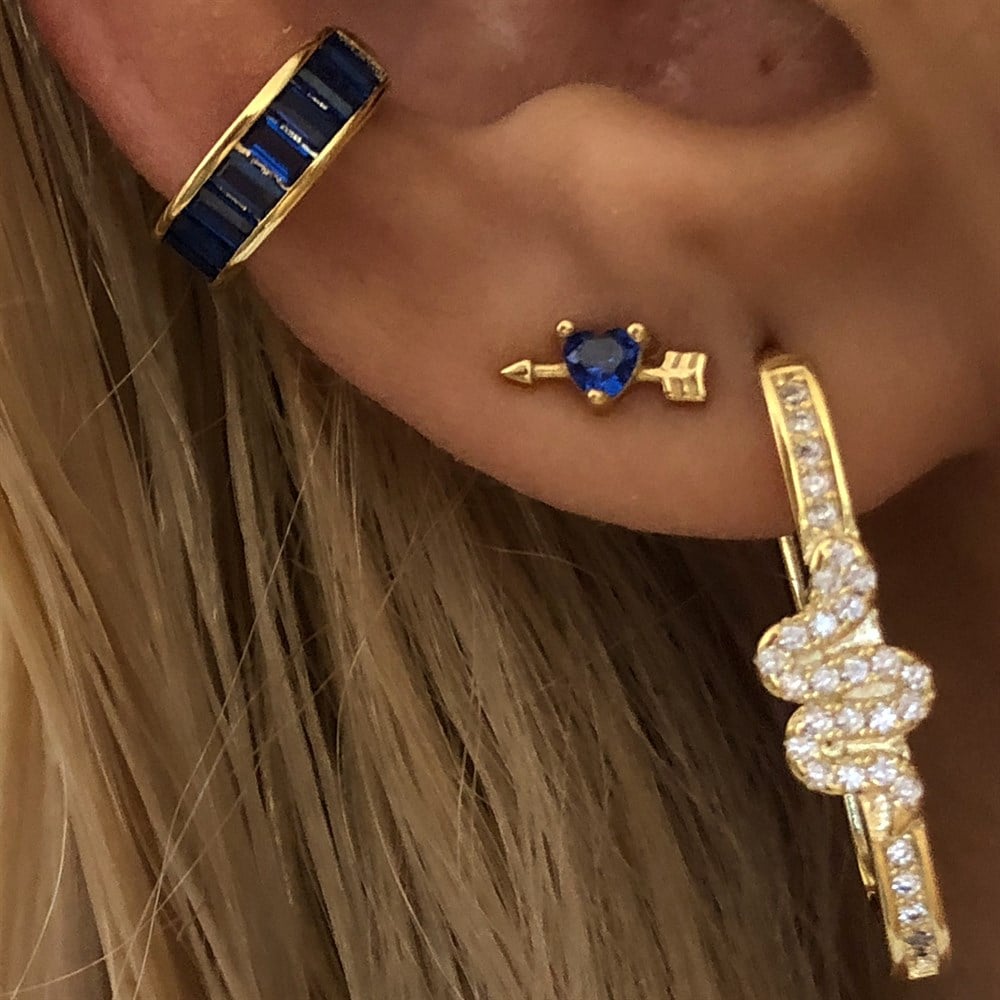 925 mavi mini kalp küpe