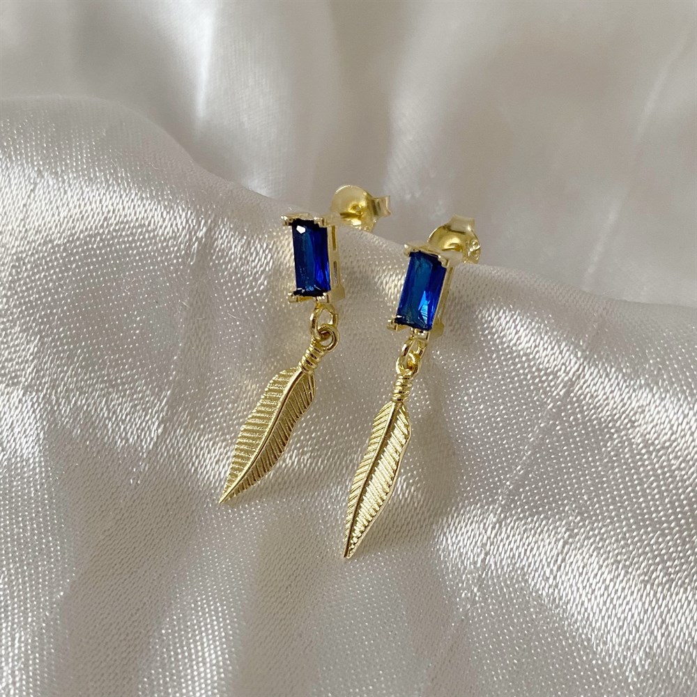 925 mavi taşlı küpe