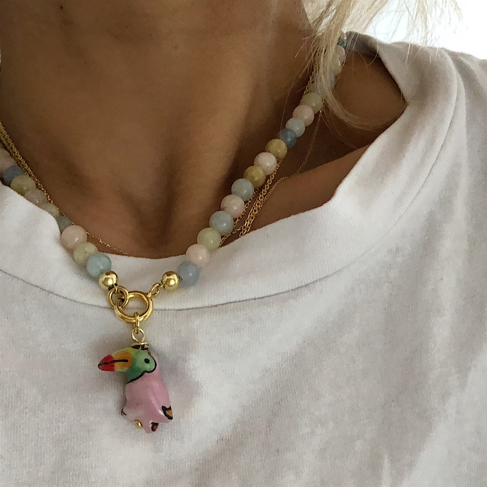 925 multi color papağan kolye