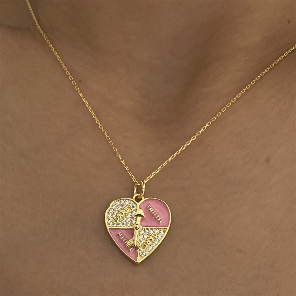 925 pembe mineli doğruluk cesaret kolyesi