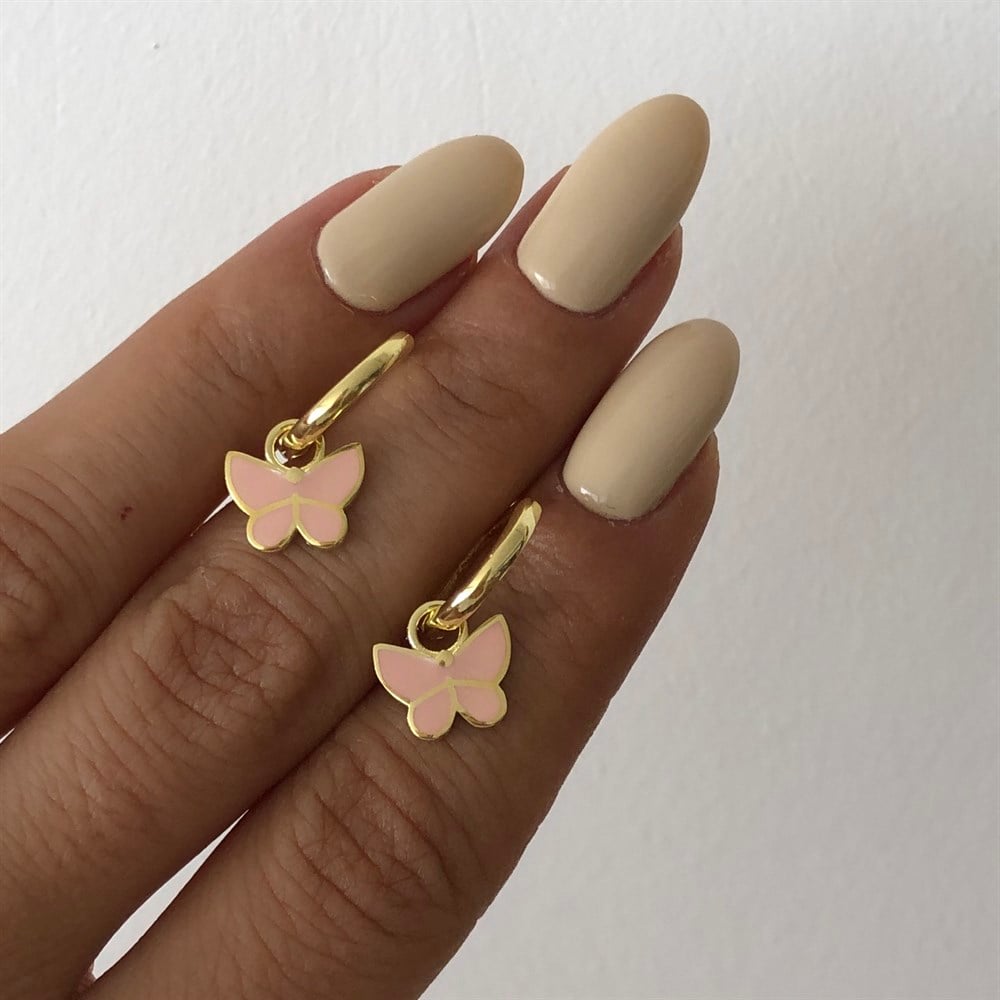 925 pembe mineli kelebek küpe ÇİFT