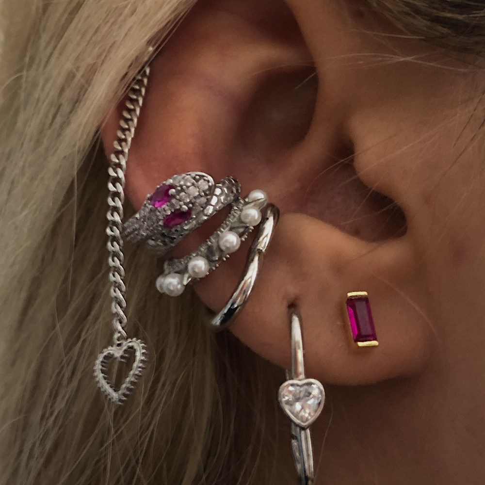 925 pembe taşlı animal ear uff