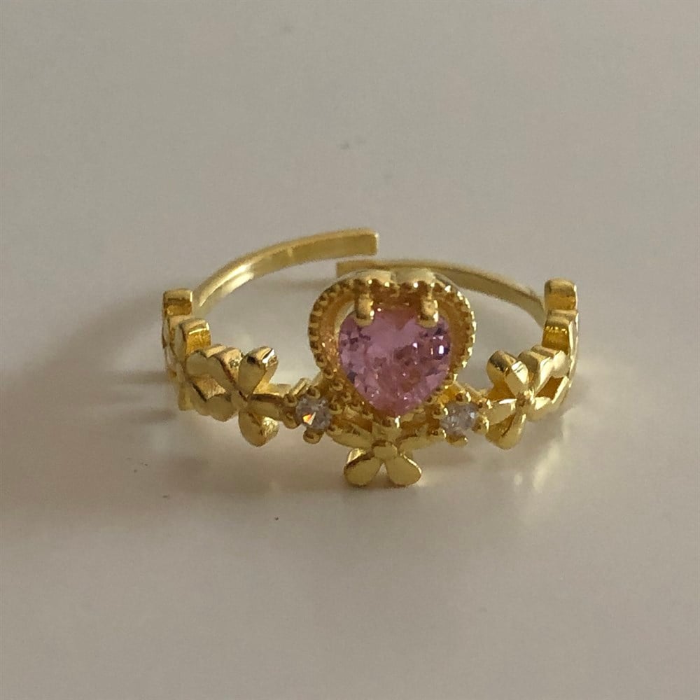 925 pembe taşlı prenses yüzüğü