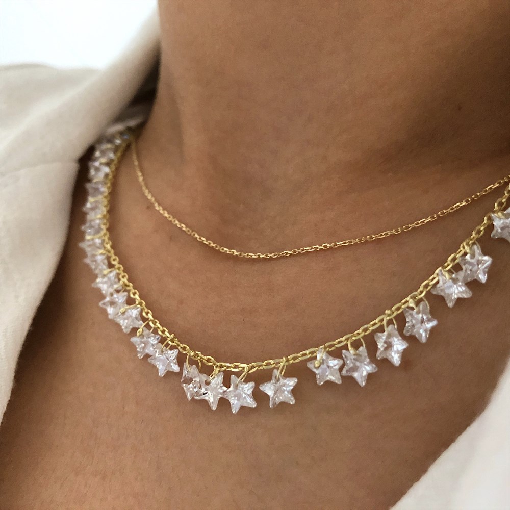 925 şeffaf yıldızlı choker