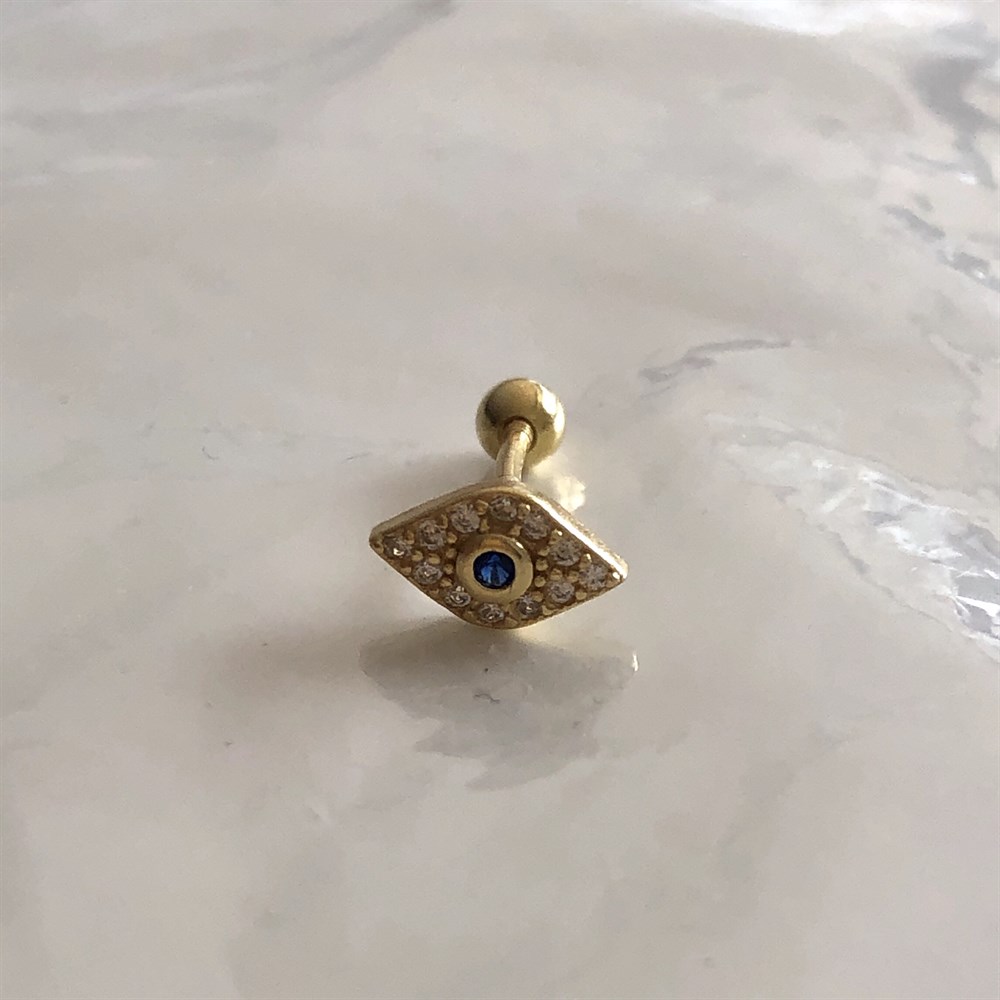 925 taşlı mavi göz piercing küpe