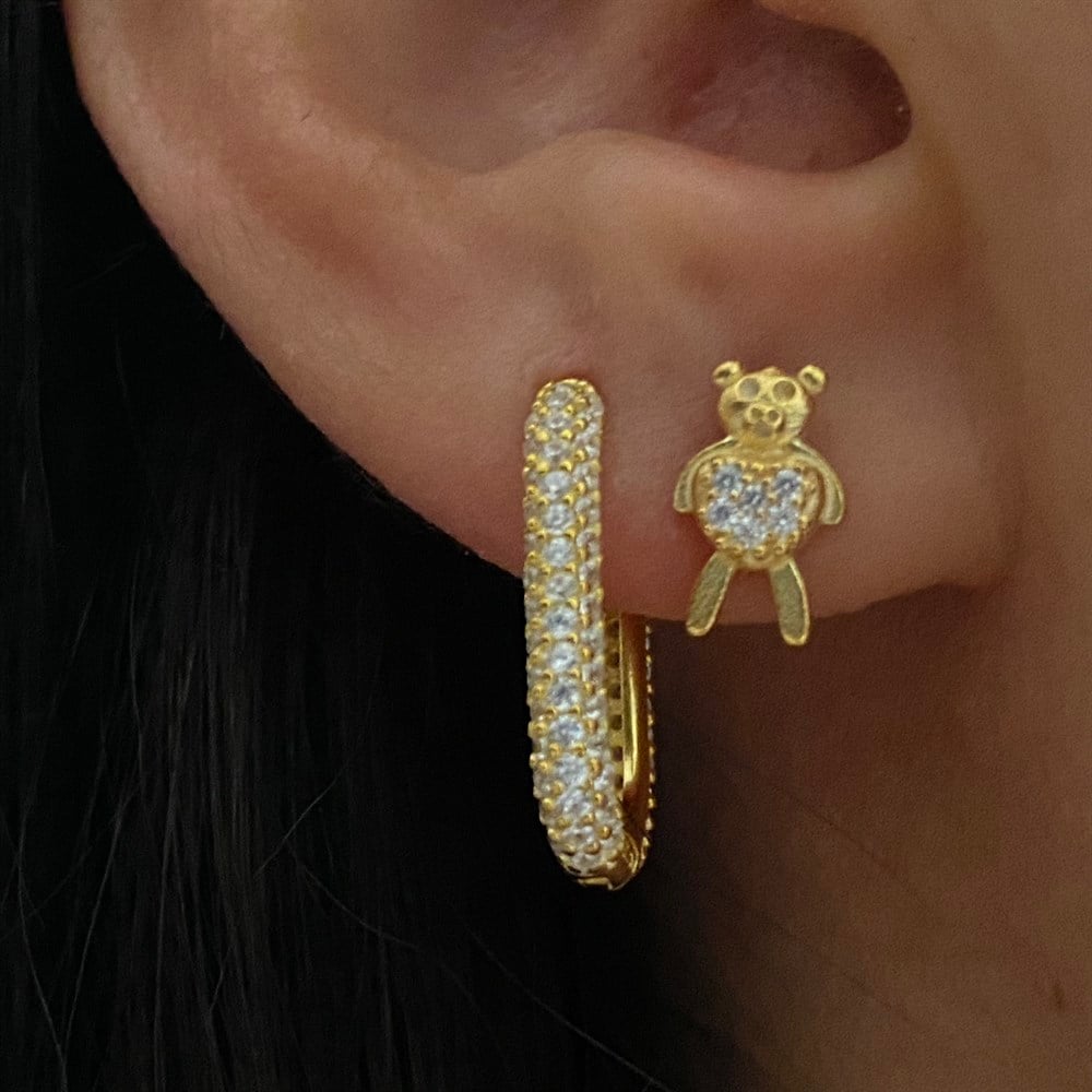 925 taşlı mini ayıcık küpe