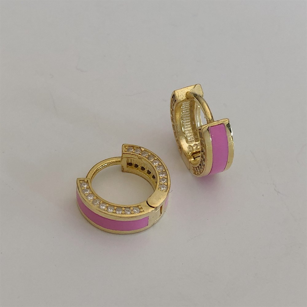 925 taşlı pembe mini halka küpe