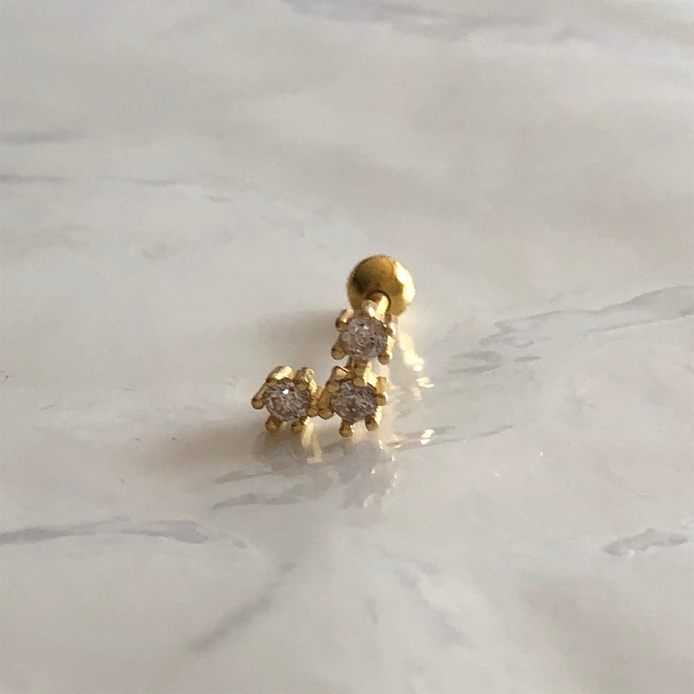 925 üç taşlı piercing küpe
