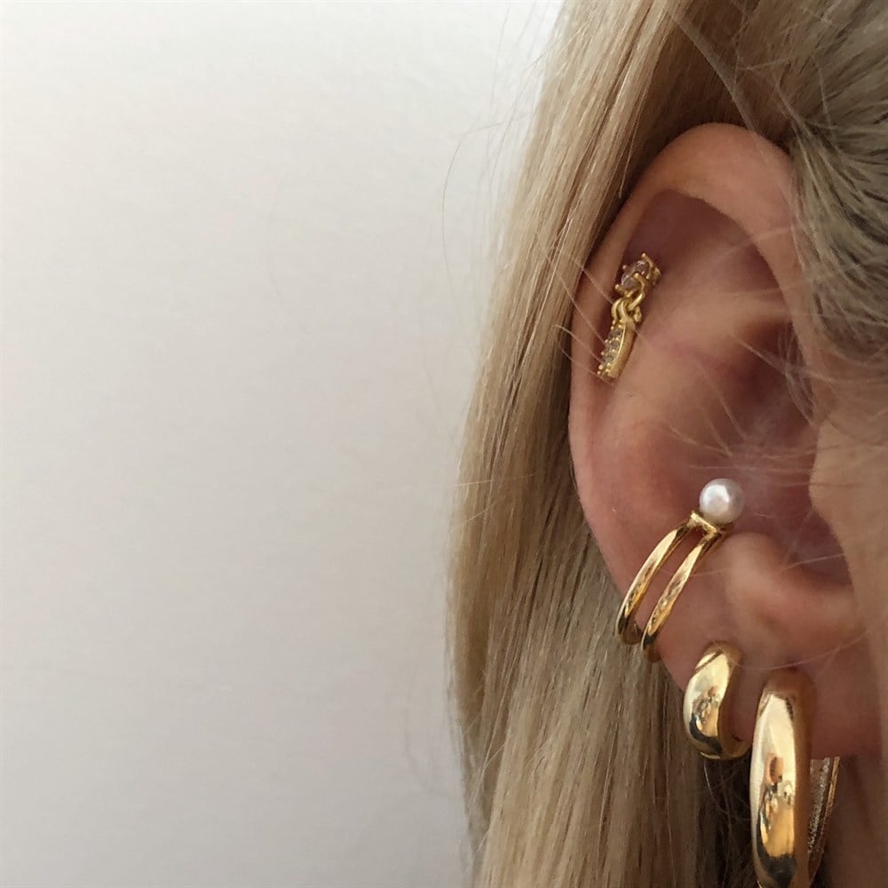 beyaz incili ear cuff