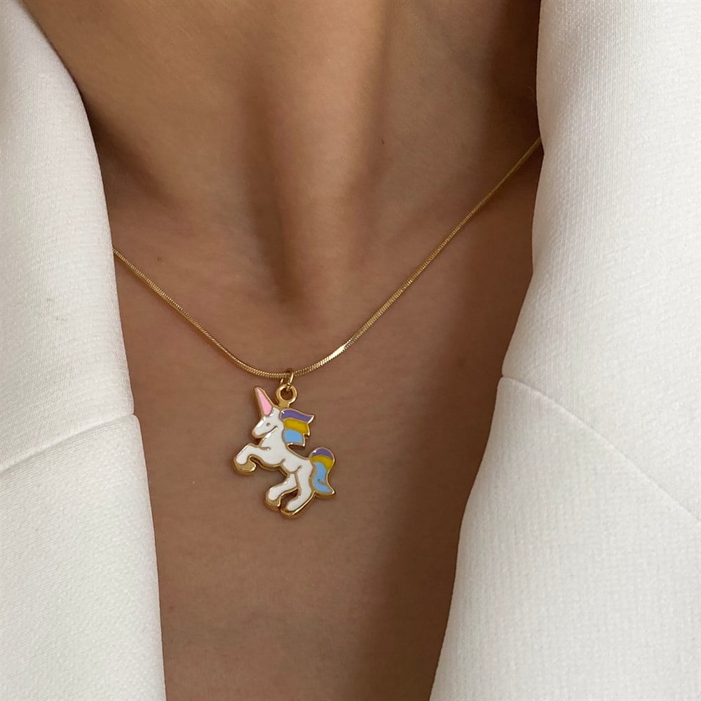Çok renkli unicorn kolye