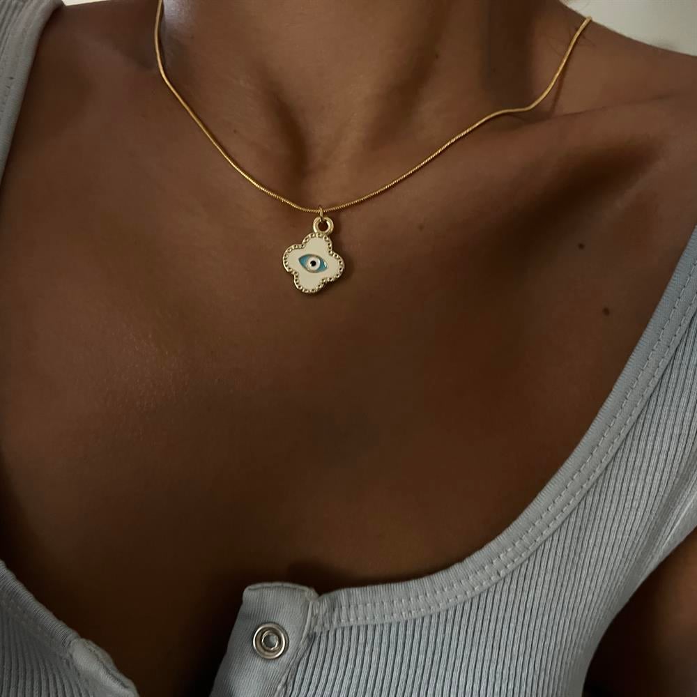 Dört Yapraklı Beyaz Yonca Kolye