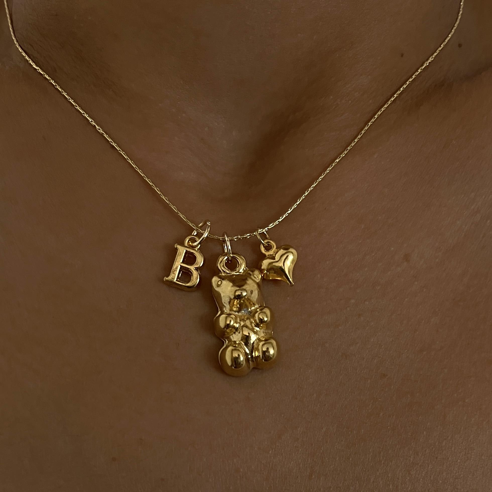 Gold Kombin Kolye Seti Kalp Jelibon Harf