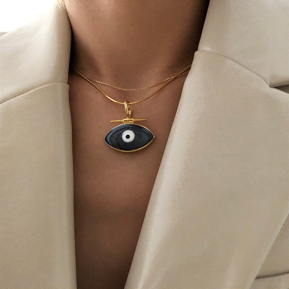 hacimli siyah göz kolye