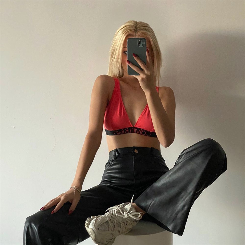 kesik paça siyah deri pantolon 