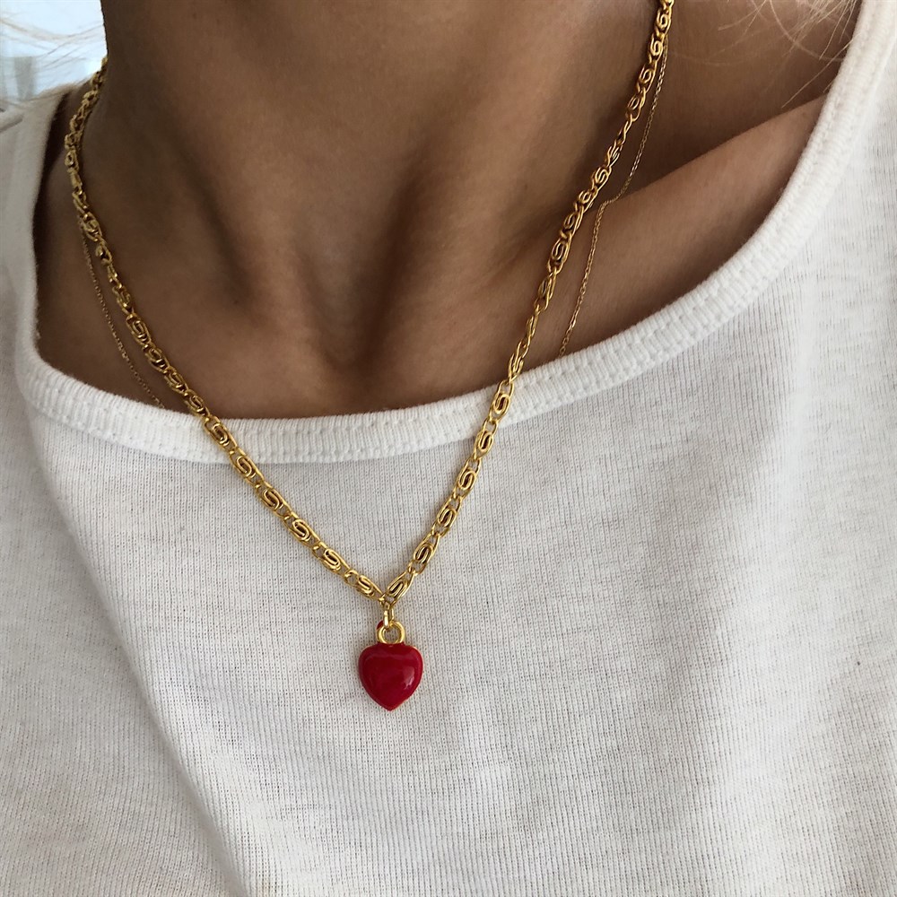 kırmızı dolgun kalp kolye