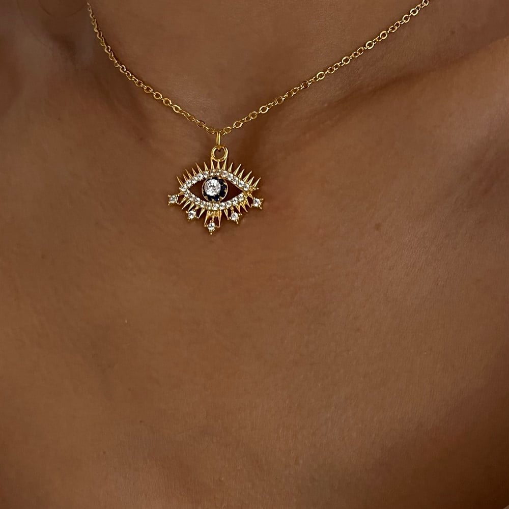 Kirpikli taşlı göz kolye