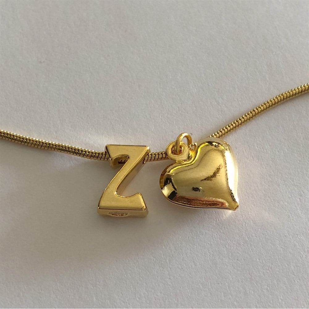 kombin harf ve bombeli kalp kolye