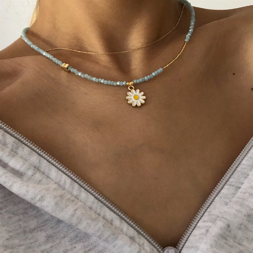 mavi boncuklu papatya kolye