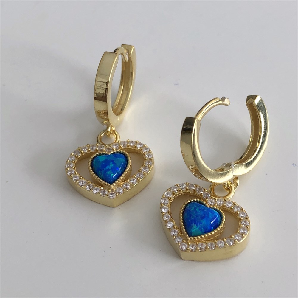 Mavi Opal Taşlı Kalp Küpe 925